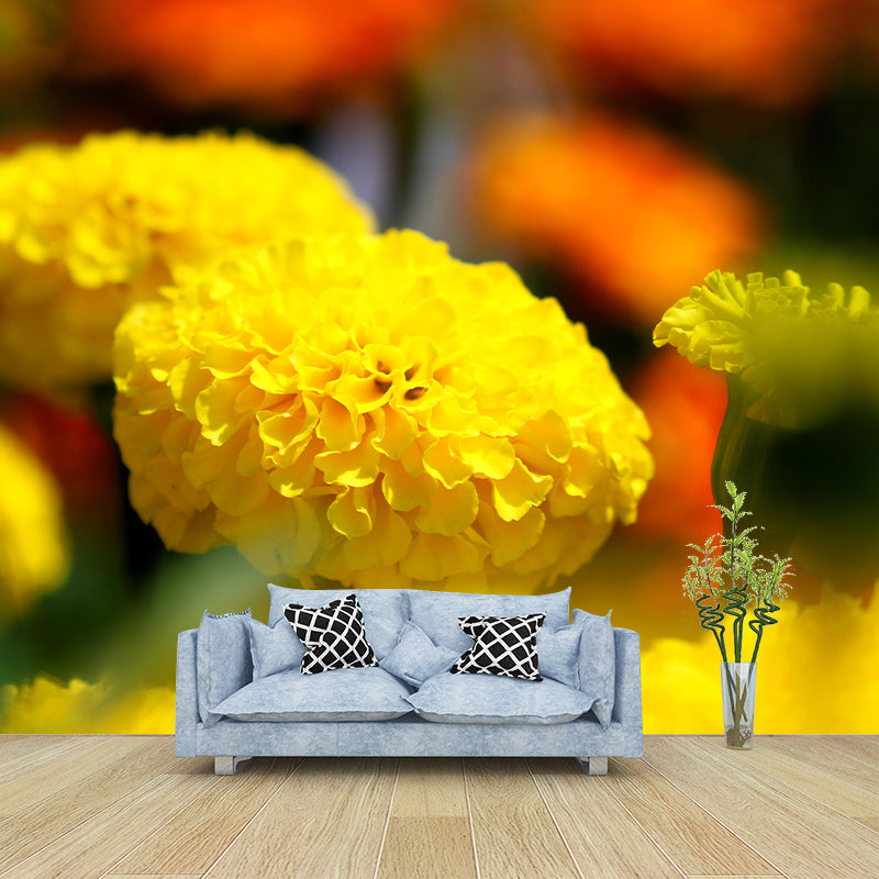 Modern Marigold Mural Wallpaper Stain Resistant Wall Covering for Living Room