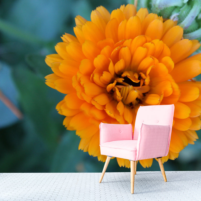 Modern Marigold Mural Wallpaper Stain Resistant Wall Covering for Living Room