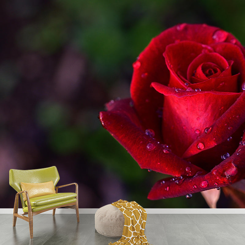 Modern Rose Mural Wallpaper Stain Resistant Wall Covering for Living Room