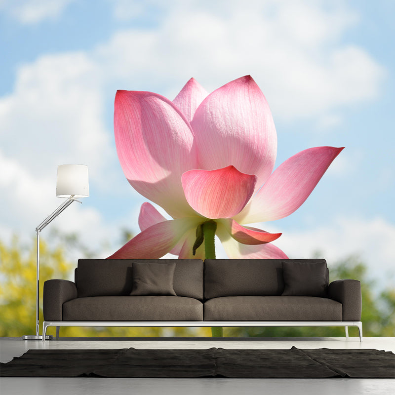 Modern Lotus Mural Wallpaper Stain Resistant Wall Covering for Living Room