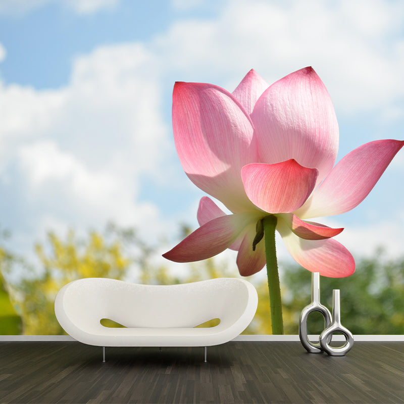 Modern Lotus Mural Wallpaper Stain Resistant Wall Covering for Living Room