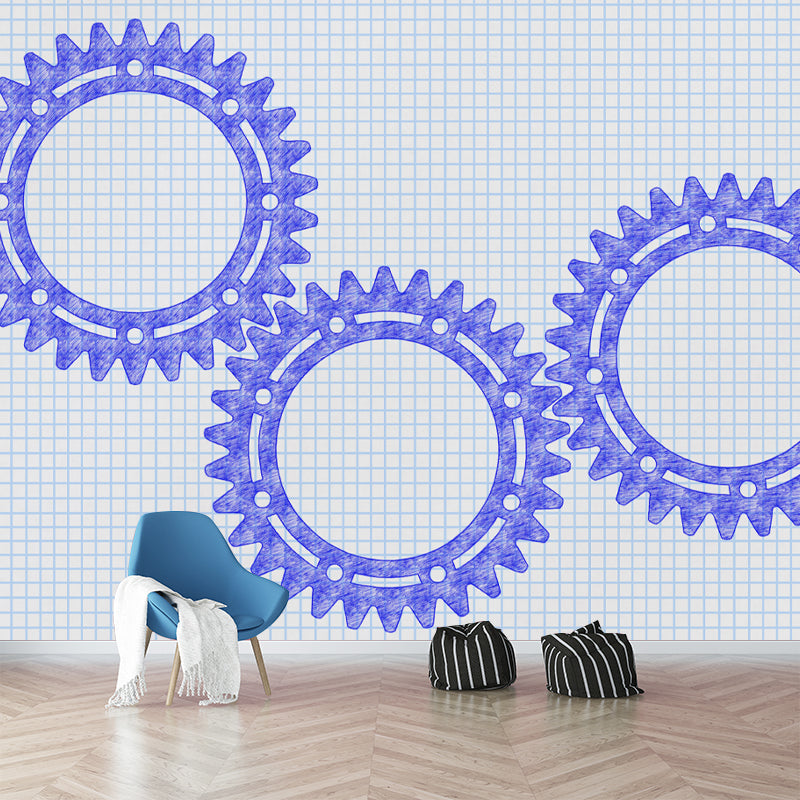 Metal Gear Moisture Resistant Wall Mural Removable Wallpaper for Living Room