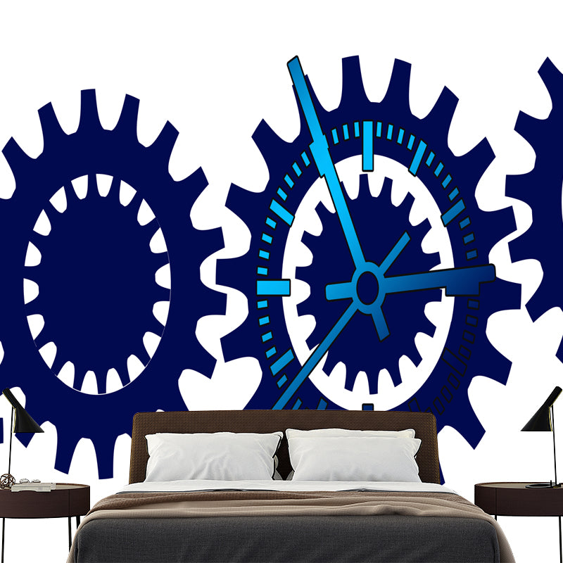 Metal Gear Illustration Wall Mural for Dining Room Moisture Resistant, Personalized Size Available