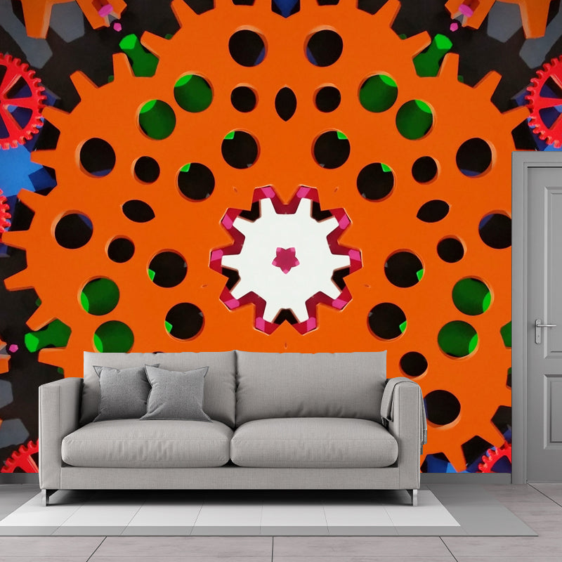 Metal Gear Illustration Wall Mural for Dining Room Moisture Resistant, Personalized Size Available