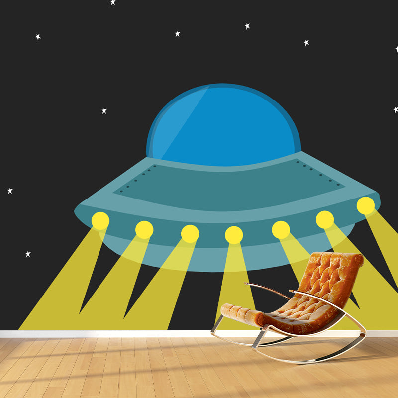 Modern Universe Spaceship Wall Mural for Children's Bedroom, Personalized Size Available