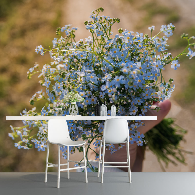 Forget Me Not Flower Mural Wallpaper Personalized Size Wall Covering for Bedroom