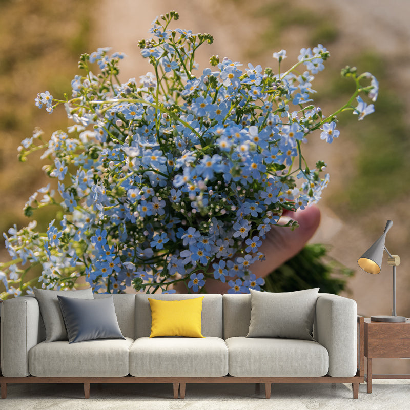 Forget Me Not Flower Mural Wallpaper Personalized Size Wall Covering for Bedroom