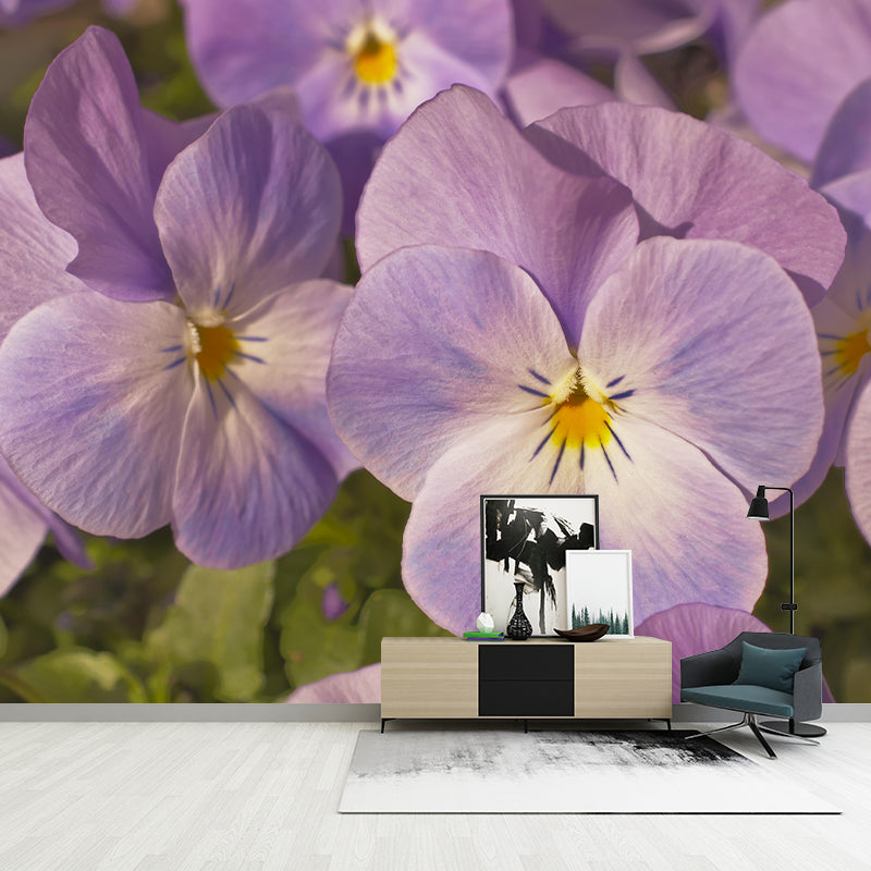Customized Pansy Mural Wall Covering Decorative Mildew Resistant for Living Room