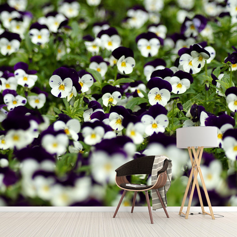 Customized Pansy Mural Wall Covering Decorative Mildew Resistant for Living Room