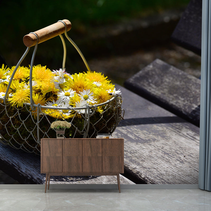 Customized Flower Basket Mural Wall Covering Decorative Mildew Resistant for Living Room