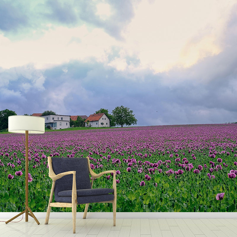 Customized Poppy Field Mural Wall Covering Decorative Mildew Resistant for Living Room