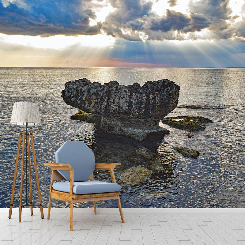 Photography Sea Mural Wallpaper for Bedroom Wall Covering in Soft Color