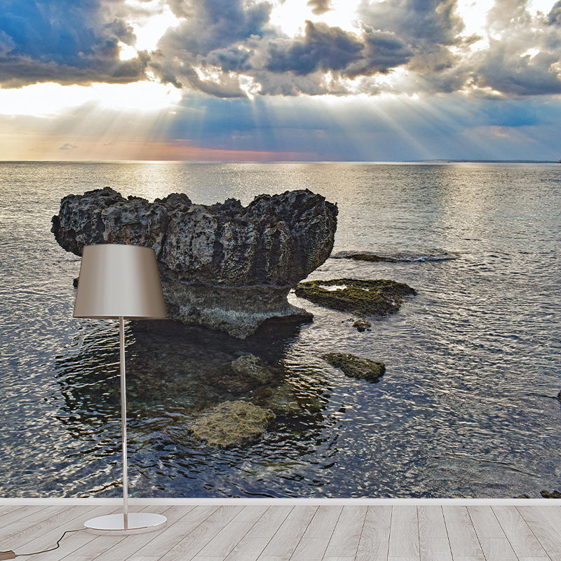 Photography Sea Mural Wallpaper for Bedroom Wall Covering in Soft Color