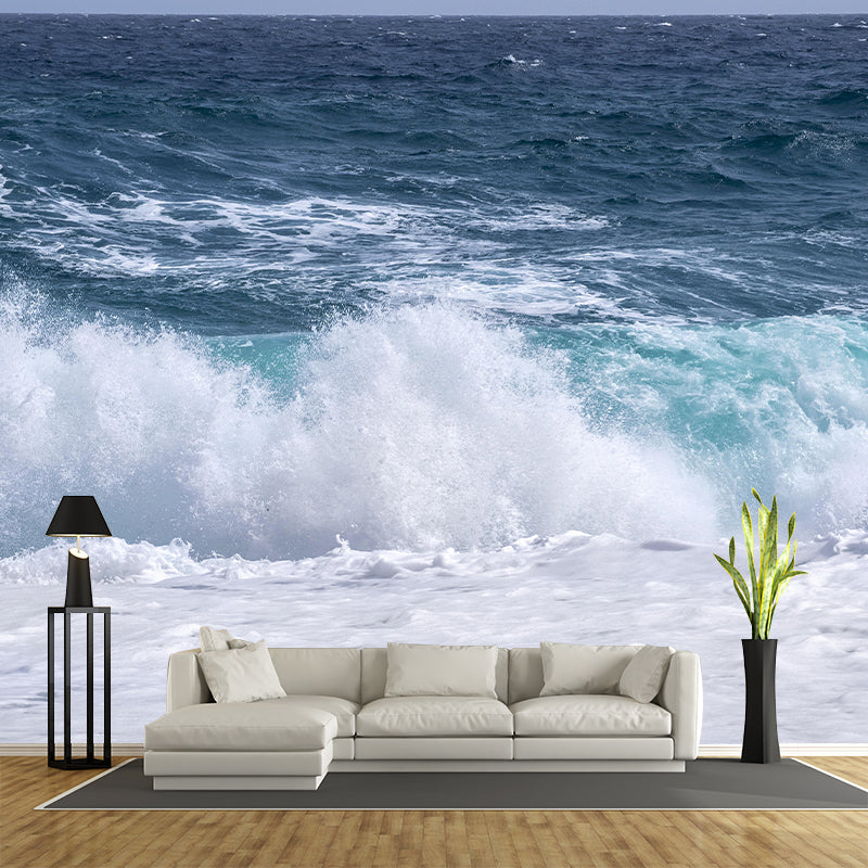 Photography Sea Mural Wallpaper for Sleeping Room Wall Covering in Soft Color