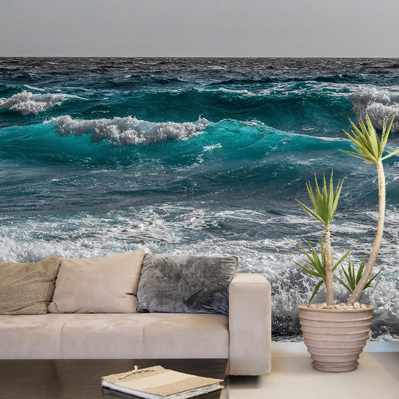 Photography Sea Mural Wallpaper for Sleeping Room Wall Covering in Soft Color