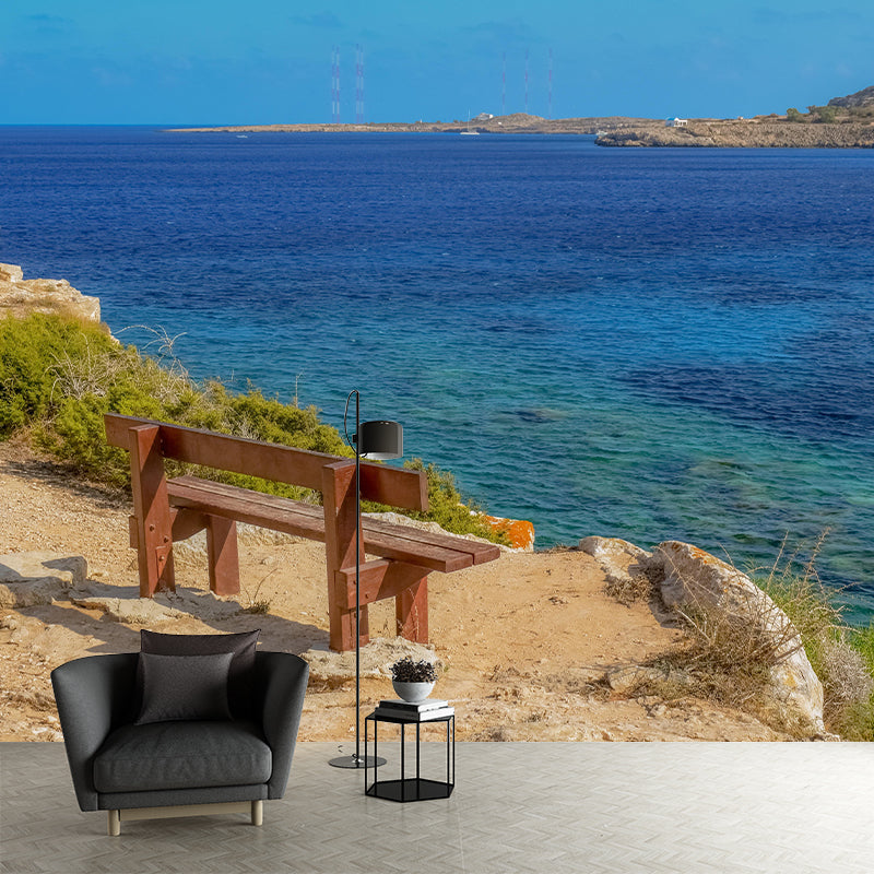 Photography Sea Mural Wallpaper for Sitting Room Wall Covering in Soft Color