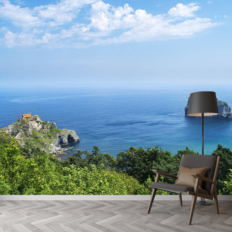 Photography Sea Mural Wallpaper for Sitting Room Wall Covering in Soft Color