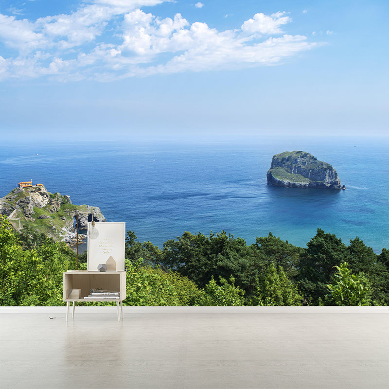 Photography Sea Mural Wallpaper for Sitting Room Wall Covering in Soft Color