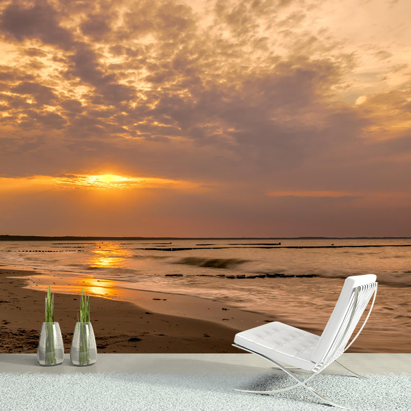 Photography Sea Mural Wallpaper for Dining Room Wall Covering in Soft Color