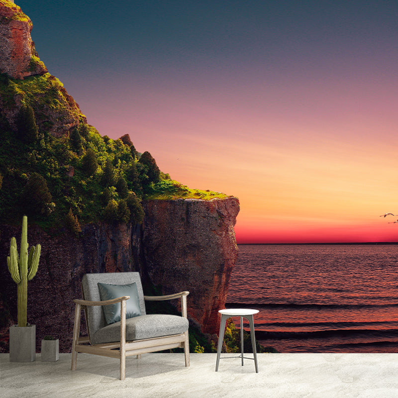 Photography Sea Mural Wallpaper for Living Room Wall Covering in Soft Color