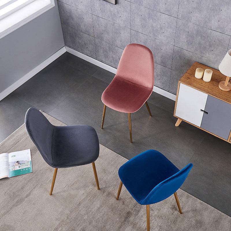 Indoor Armless Dining Chairs Velvet Solid Back Side Chairs with Metal Legs