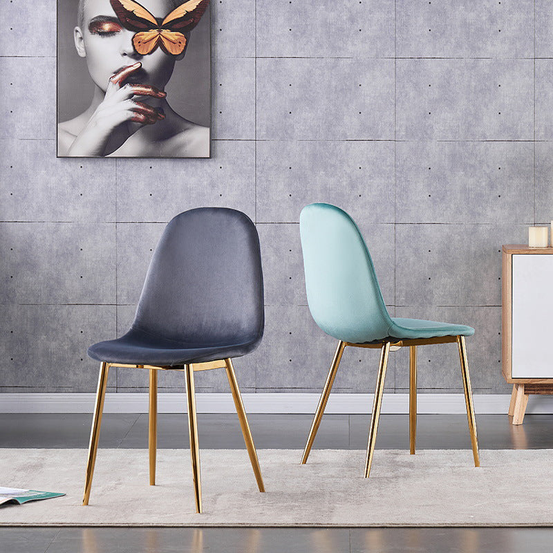 Indoor Armless Dining Chairs Velvet Solid Back Side Chairs with Metal Legs