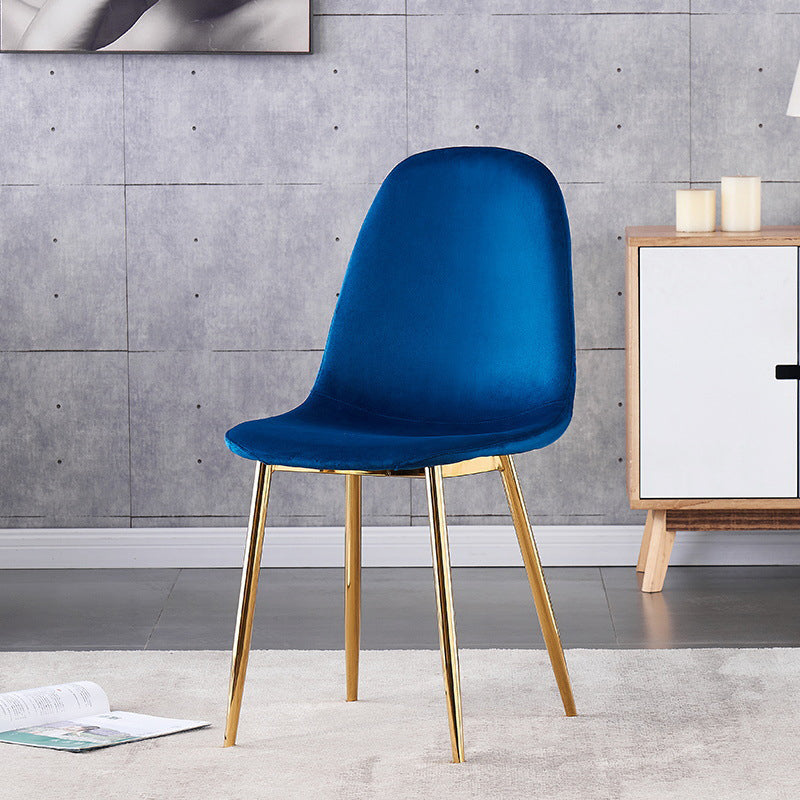 Indoor Armless Dining Chairs Velvet Solid Back Side Chairs with Metal Legs