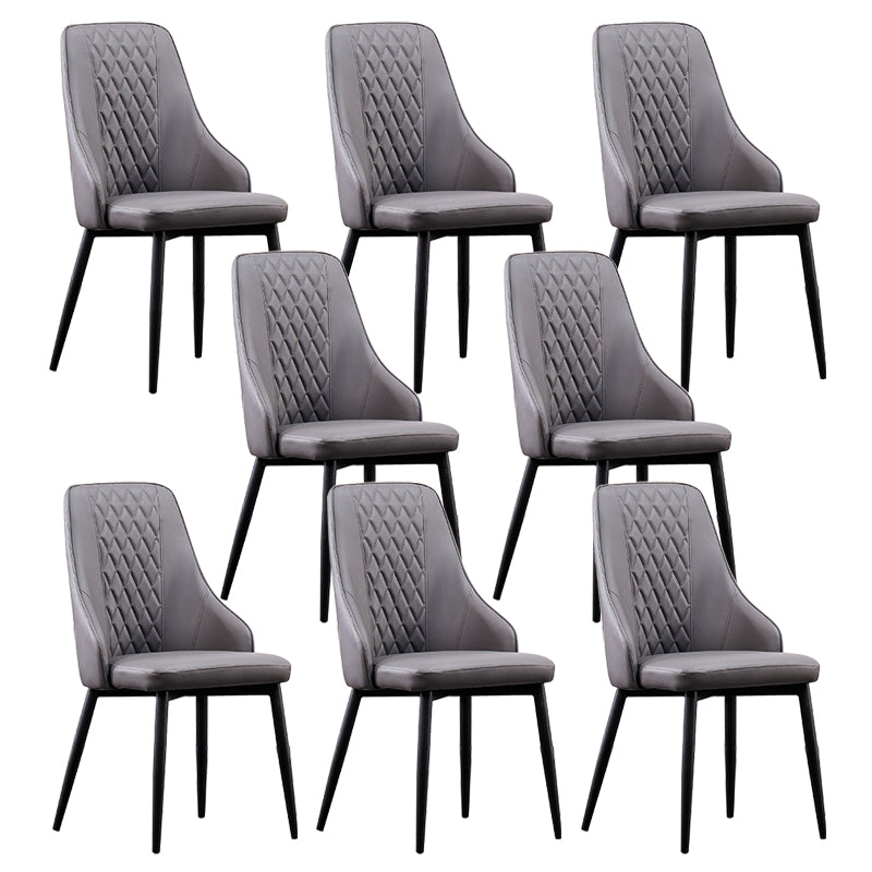 Modern Leather Dining Chair Solid Back Armless Side Chairs with Metal Legs
