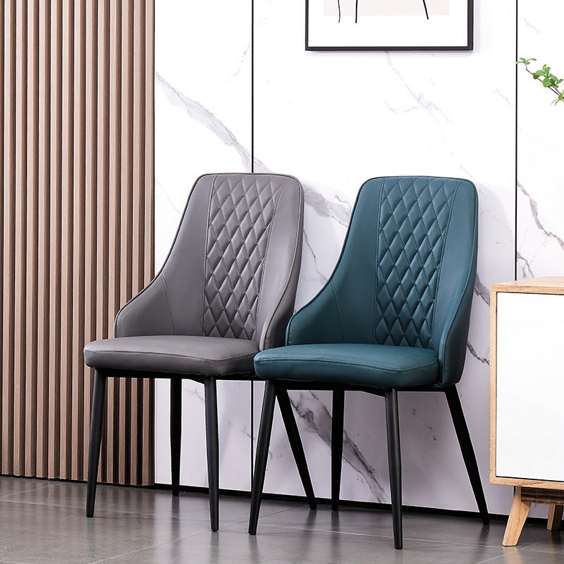 Modern Leather Dining Chair Solid Back Armless Side Chairs with Metal Legs