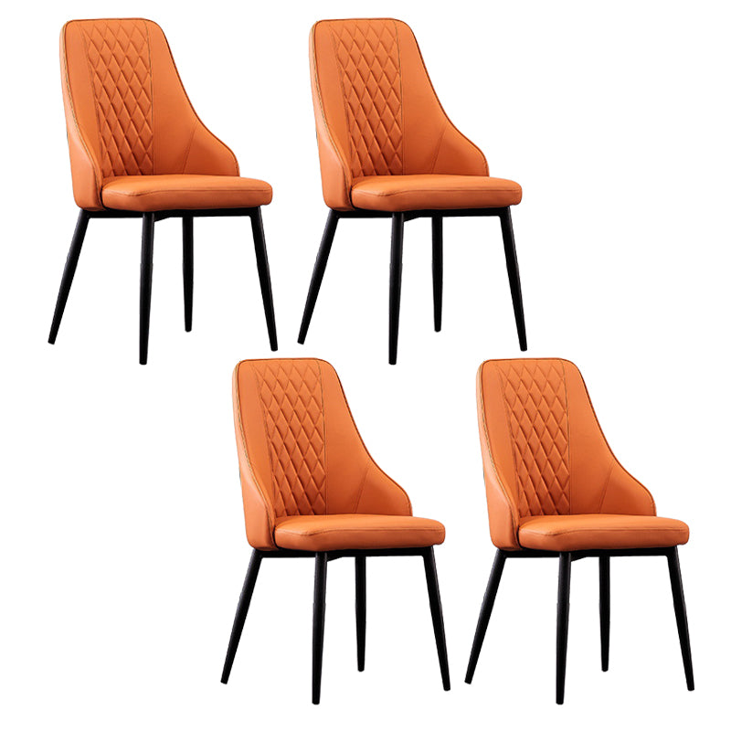 Modern Leather Dining Chair Solid Back Armless Side Chairs with Metal Legs