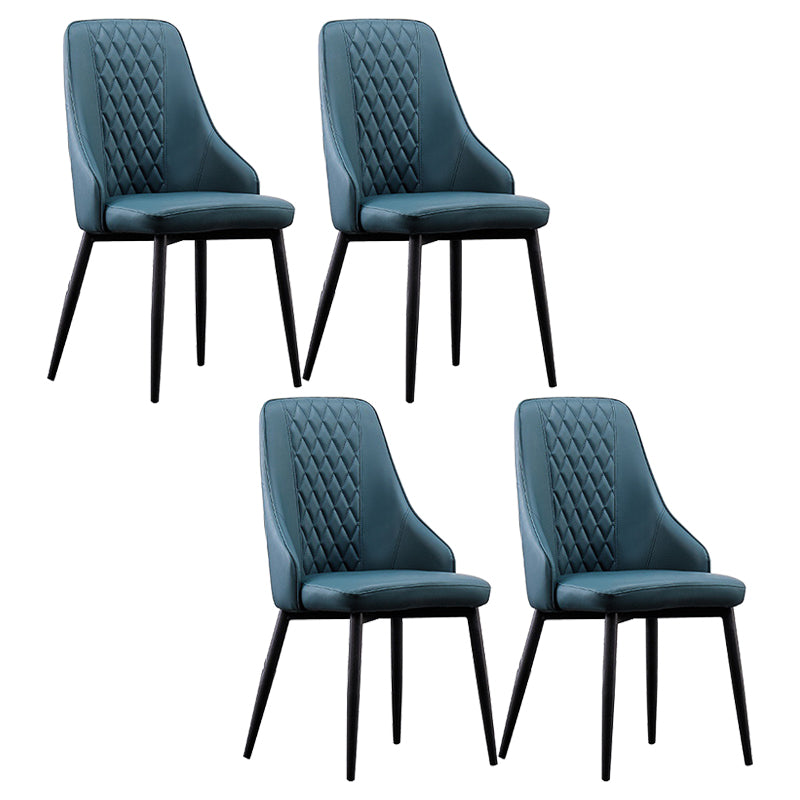 Modern Leather Dining Chair Solid Back Armless Side Chairs with Metal Legs