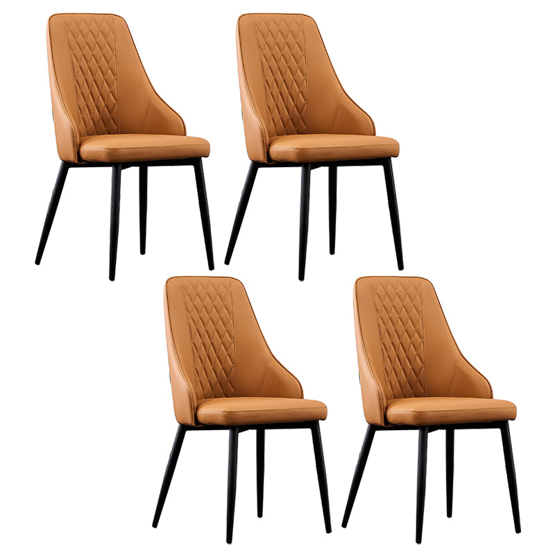 Modern Leather Dining Chair Solid Back Armless Side Chairs with Metal Legs