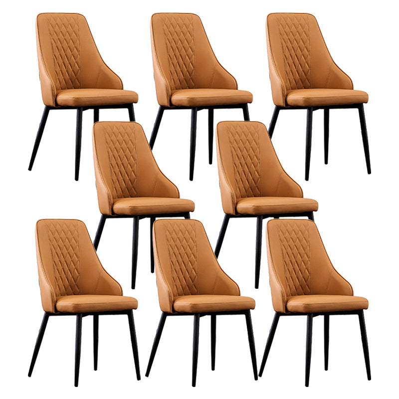 Modern Leather Dining Chair Solid Back Armless Side Chairs with Metal Legs