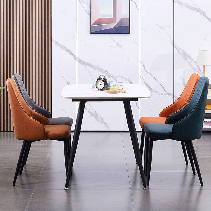 Modern Leather Dining Chair Solid Back Armless Side Chairs with Metal Legs
