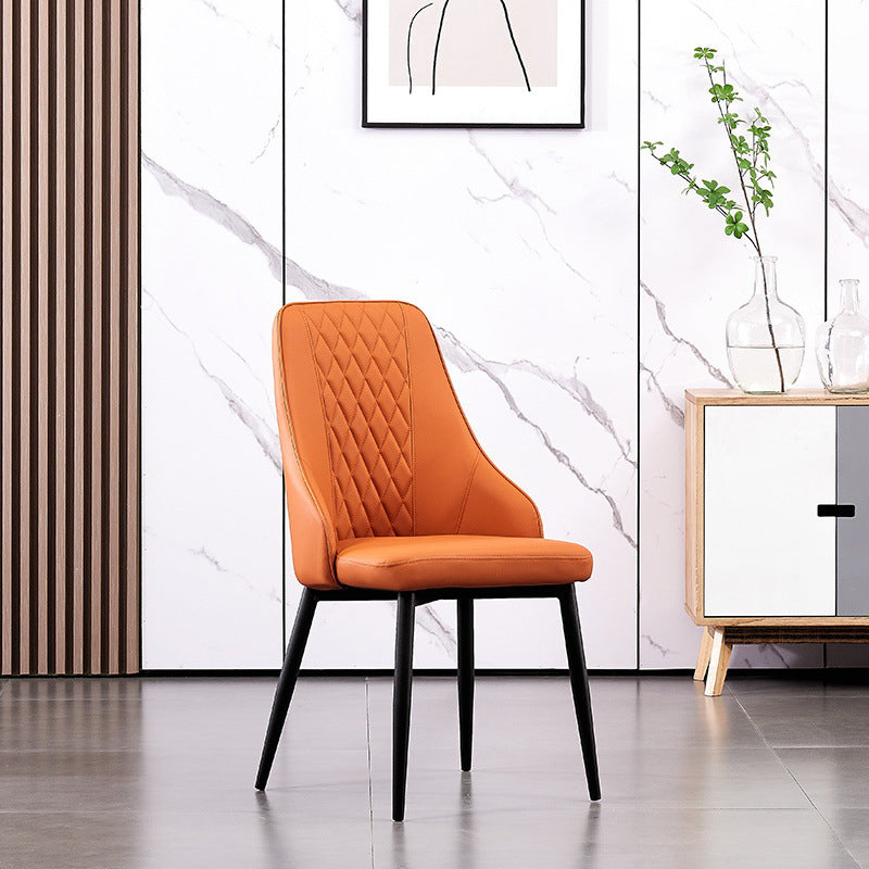 Modern Leather Dining Chair Solid Back Armless Side Chairs with Metal Legs