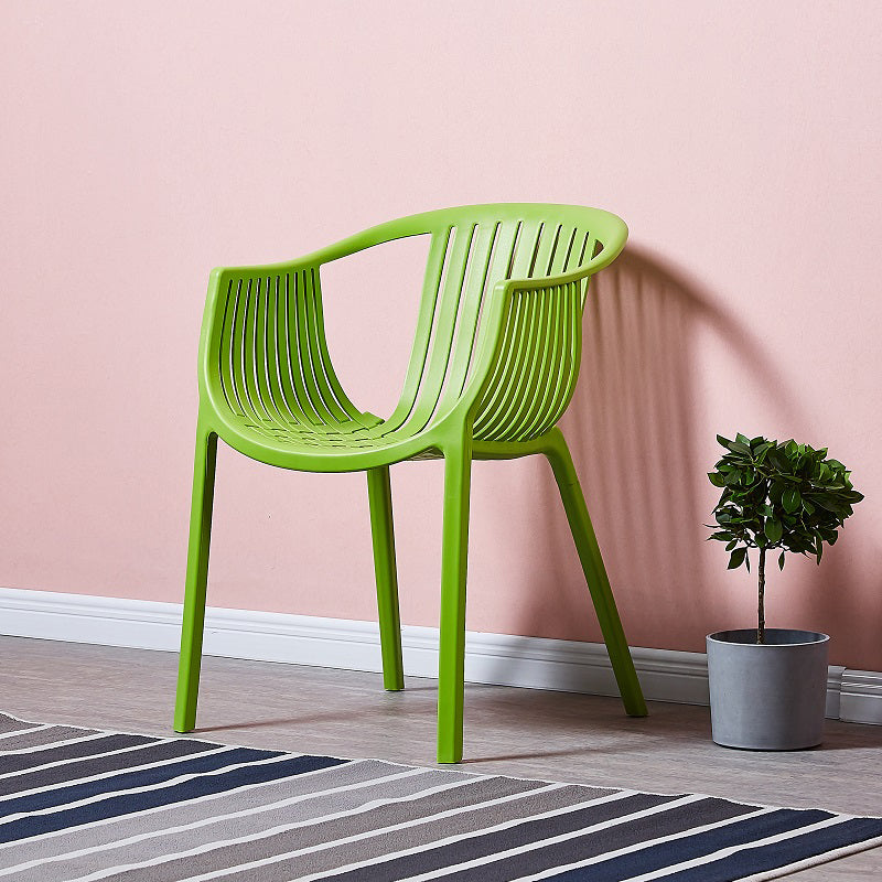 Home Zeitgenössischer Sessel mit Lamellenrücken, stapelbarer Esszimmerstuhl aus Kunststoff