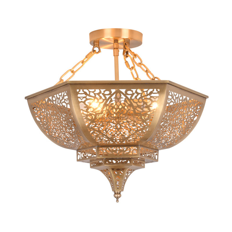 Bowl Dining Room Ceiling Fixture Traditional Metal 4 Heads Gold Semi Flush Mount Light
