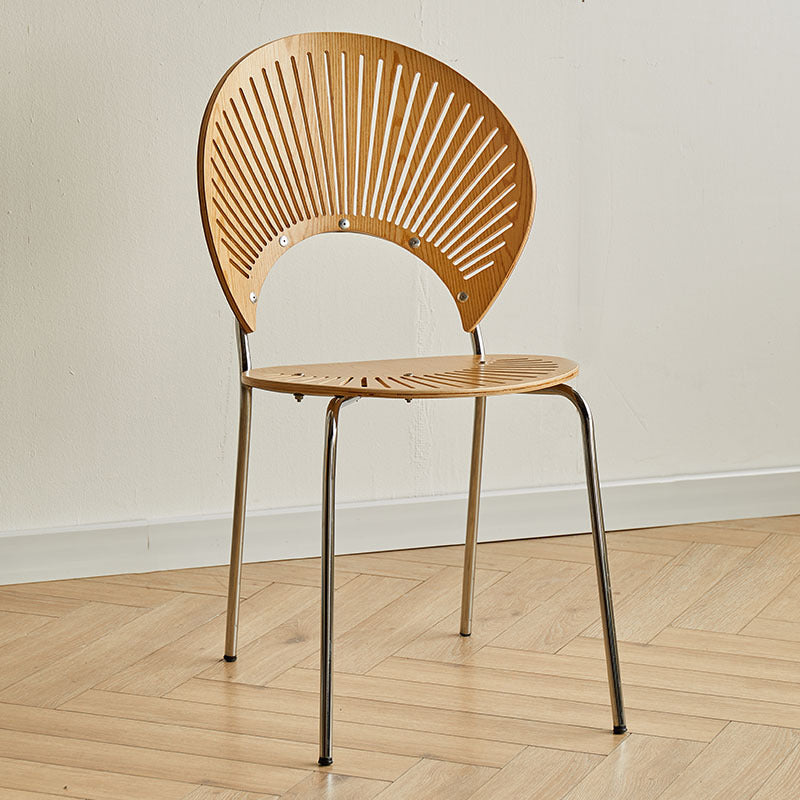Juego de sillas de comedor de metal Silla lateral ovalada con respaldo abierto de estilo contemporáneo