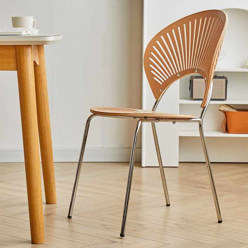 Juego de sillas de comedor de metal Silla lateral ovalada con respaldo abierto de estilo contemporáneo