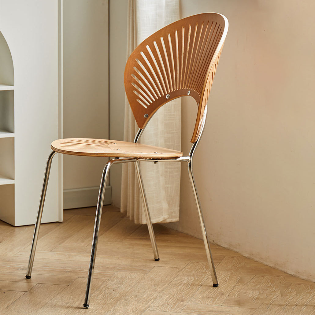 Juego de sillas de comedor de metal Silla lateral ovalada con respaldo abierto de estilo contemporáneo