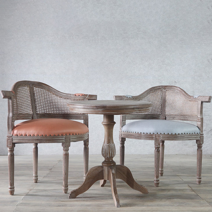 Solid Wood Country Style Dining Room Chairs Matte Finish Open Back Dining Arm Chairs