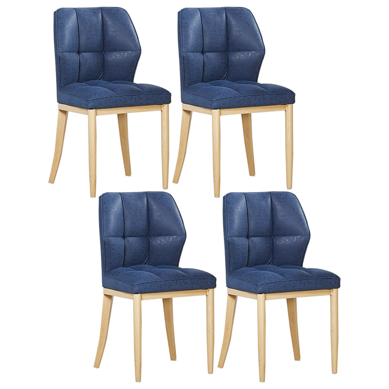 Sillas de comedor sin brazos de cuero, sillas laterales tapizadas modernas con patas de metal