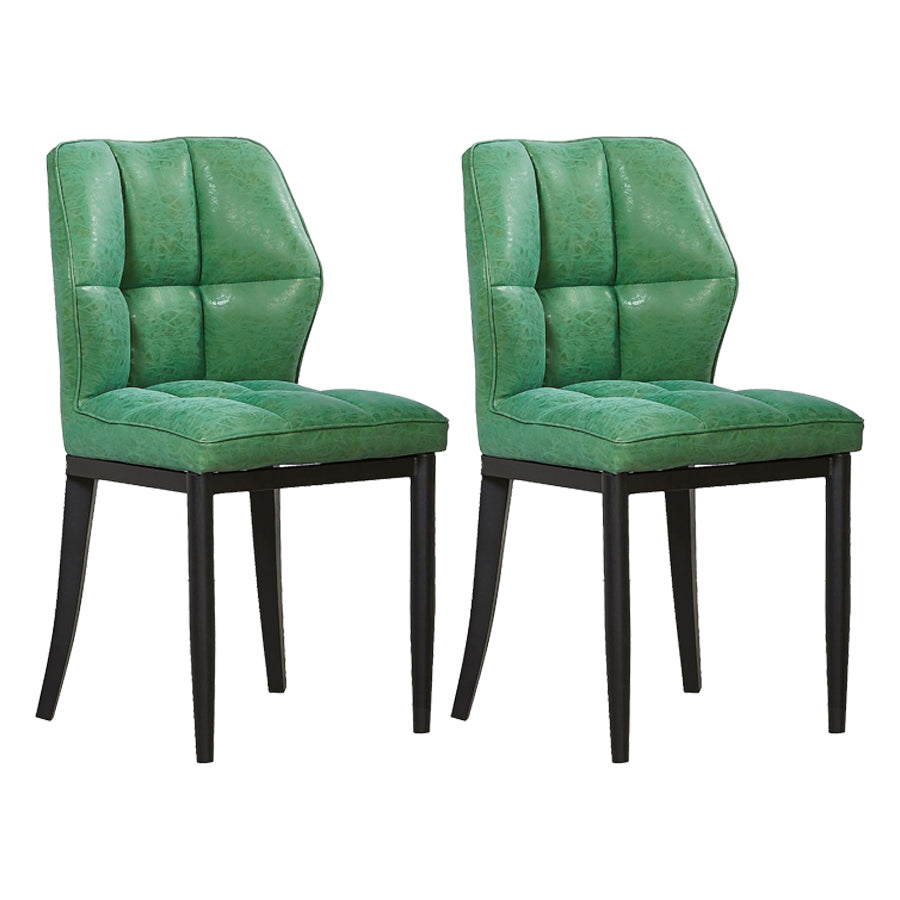 Sillas de comedor sin brazos de cuero, sillas laterales tapizadas modernas con patas de metal