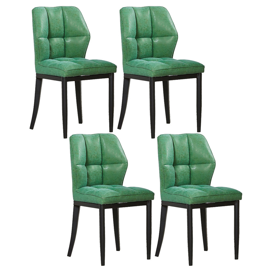 Sillas de comedor sin brazos de cuero, sillas laterales tapizadas modernas con patas de metal