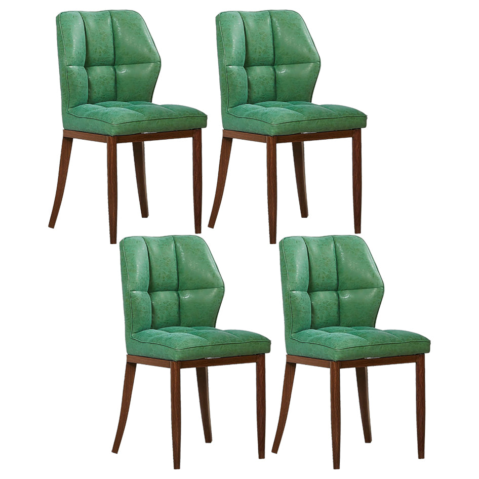 Sillas de comedor sin brazos de cuero, sillas laterales tapizadas modernas con patas de metal