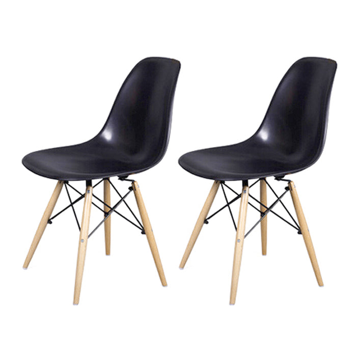 Glam Style Side Chair Set Plastic Dining Room Side Chair with Wood Legs