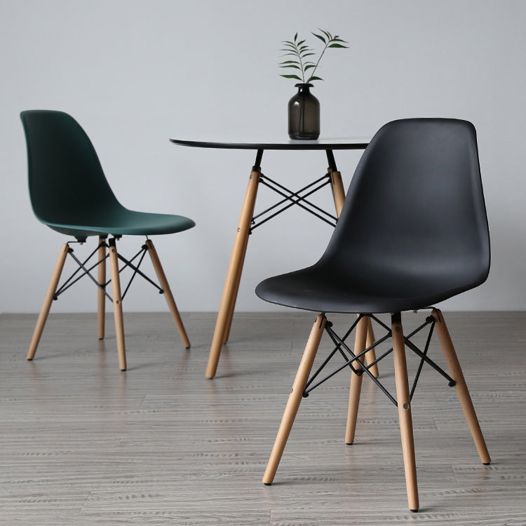 Glam Style Side Chair Set Plastic Dining Room Side Chair with Wood Legs