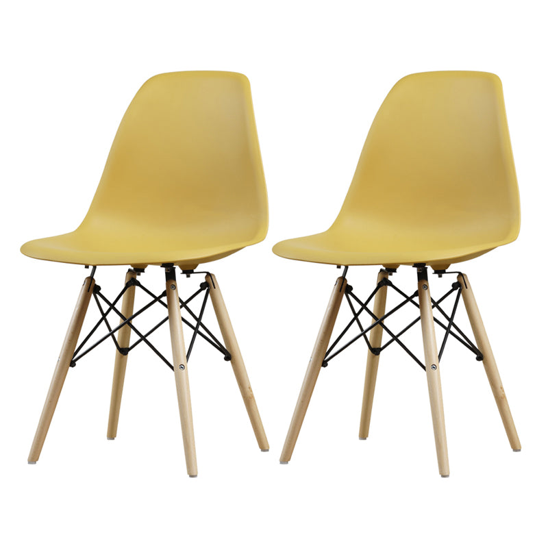 Glam Style Side Chair Set Plastic Dining Room Side Chair with Wood Legs