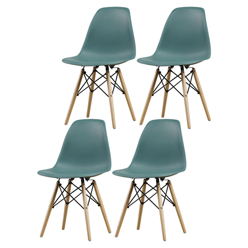 Glam Style Side Chair Set Plastic Dining Room Side Chair with Wood Legs