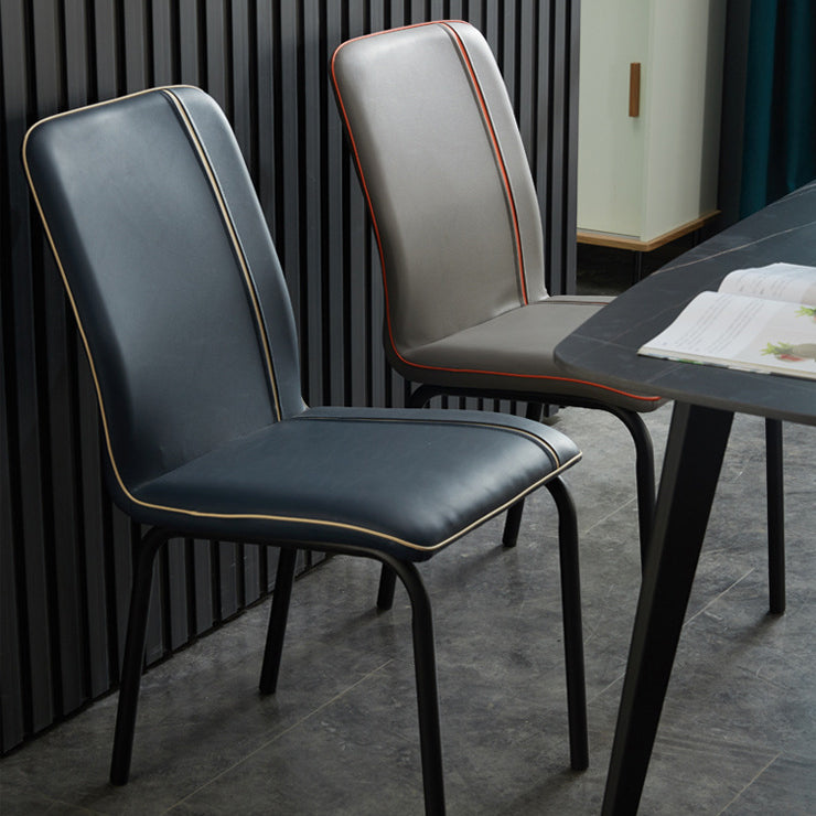 Modern Upholstered Side Dining Chairs Leather Solid Back Armless Chairs